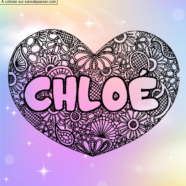 Coloriage prénom CHLOÉ - décor Mandala coeur par un invité