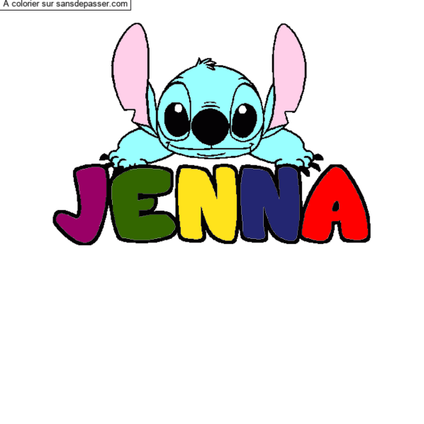 Coloriage prénom JENNA - décor Stitch par un invité