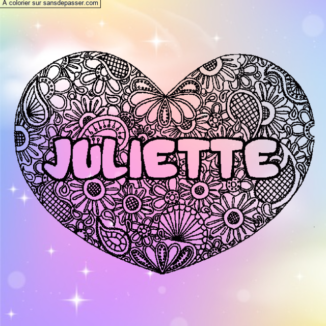 Coloriage prénom JULIETTE - décor Mandala coeur par un invité