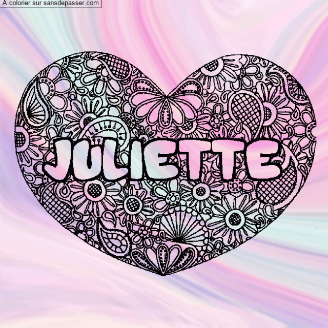 Coloriage prénom JULIETTE - décor Mandala coeur par un invité