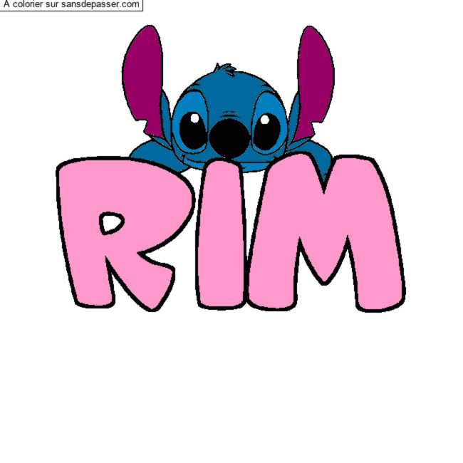 Coloriage prénom RIM - décor Stitch par un invité