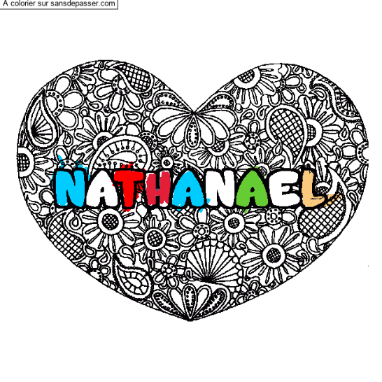 Coloriage Coloriage pr&eacute;nom NATHANAEL - d&eacute;cor Mandala coeur par un invité