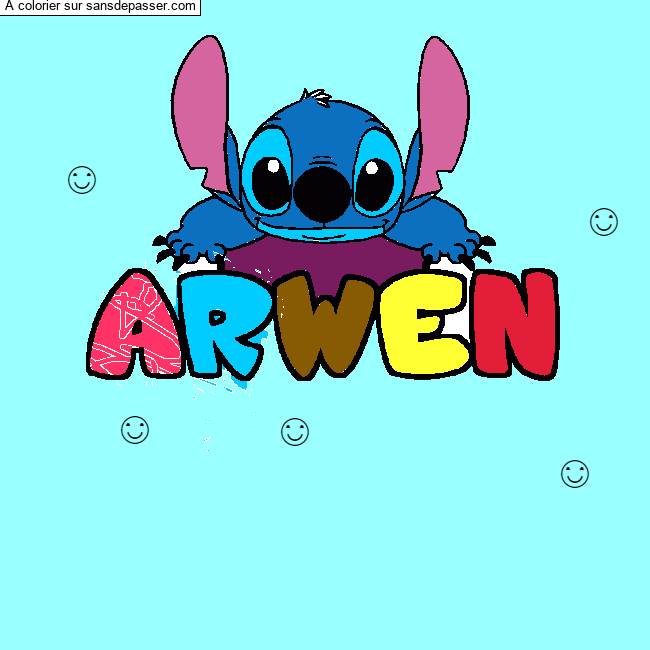 Coloriage prénom ARWEN - décor Stitch par un invité