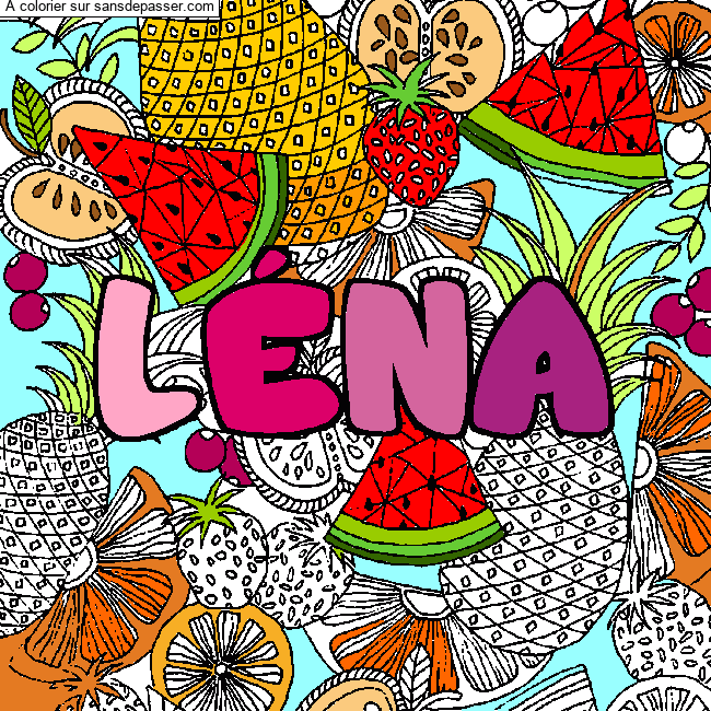 Coloriage prénom LÉNA - décor Mandala fruits par un invité