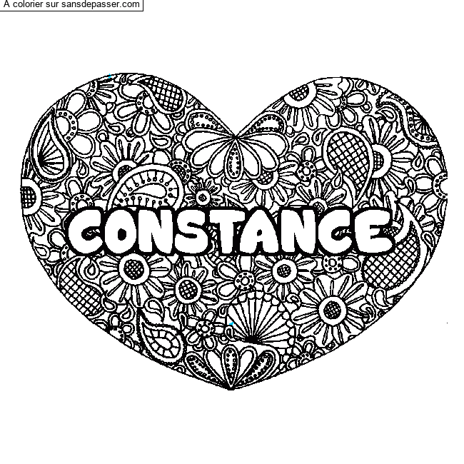 Coloriage prénom CONSTANCE - décor Mandala coeur par un invité