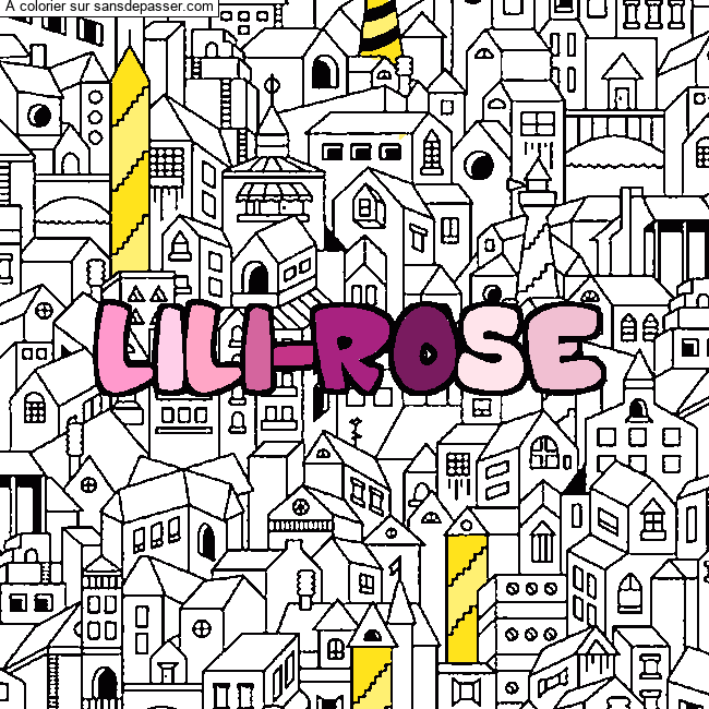 Coloriage prénom LILI-ROSE - décor Ville par un invité