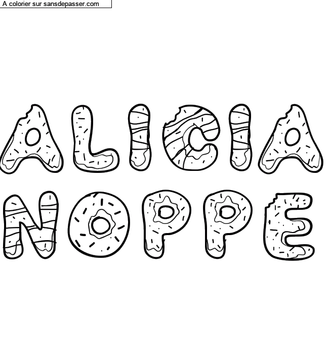 Coloriage prénom personnalisé "ALICIA
NOPPE" par un invité