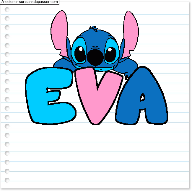 Coloriage prénom EVA - décor Stitch par un invité