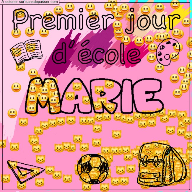 Coloriage prénom MARIE - décor Premier jour d'école par un invité