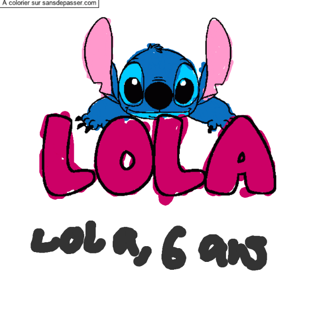 Coloriage prénom LOLA - décor Stitch par un invité