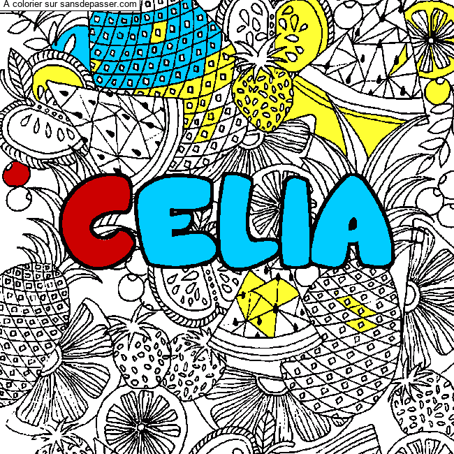 Coloriage prénom CELIA - décor Mandala fruits par un invité