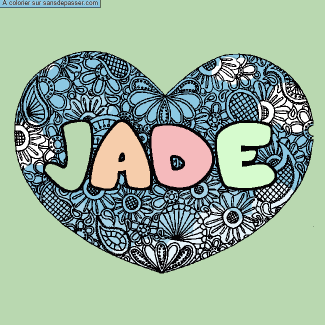 Coloriage prénom JADE - décor Mandala coeur par un invité