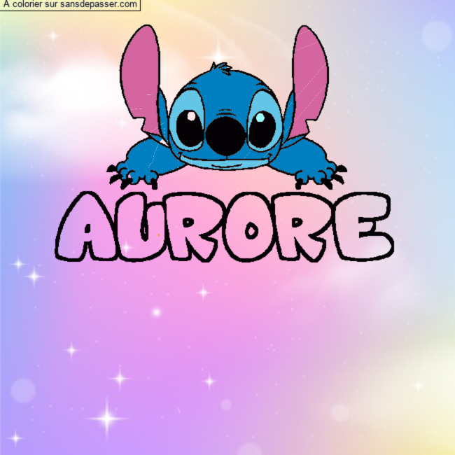 Coloriage prénom AURORE - décor Stitch par un invité