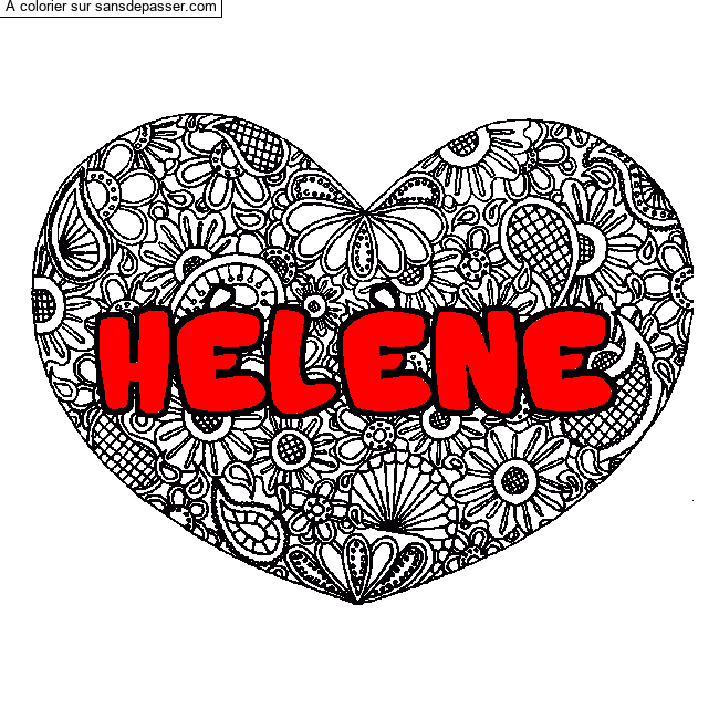 Coloriage prénom HÉLÈNE - décor Mandala coeur par un invité