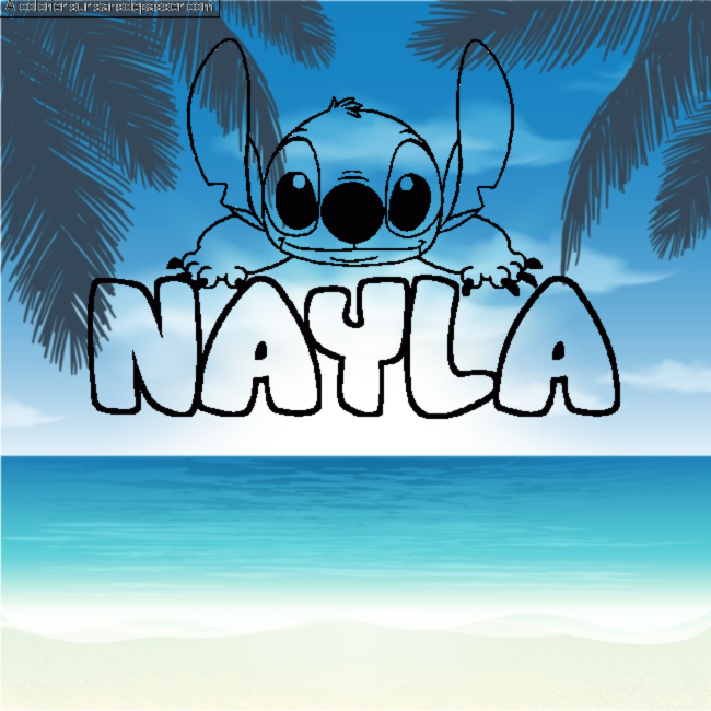 Coloriage prénom NAYLA - décor Stitch par un invité