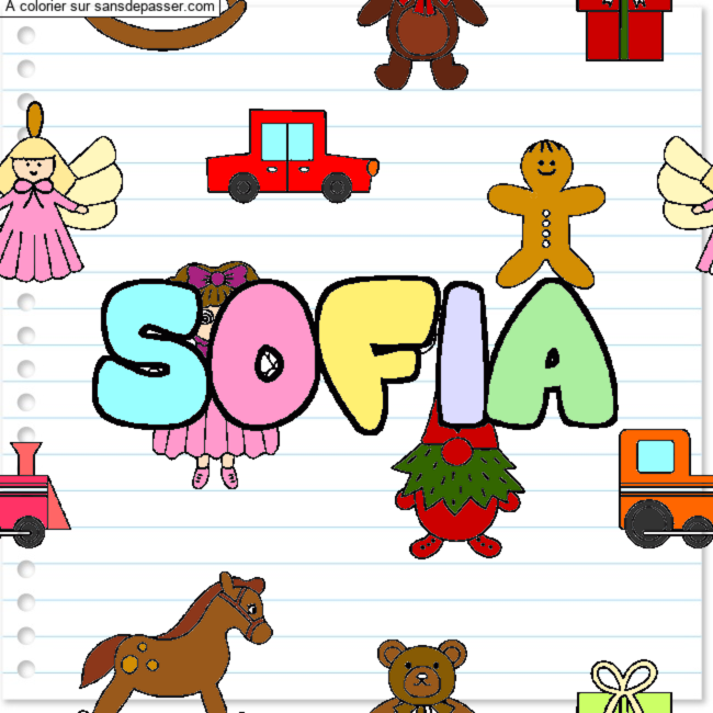 Coloriage prénom SOFIA - décor Jouets par un invité