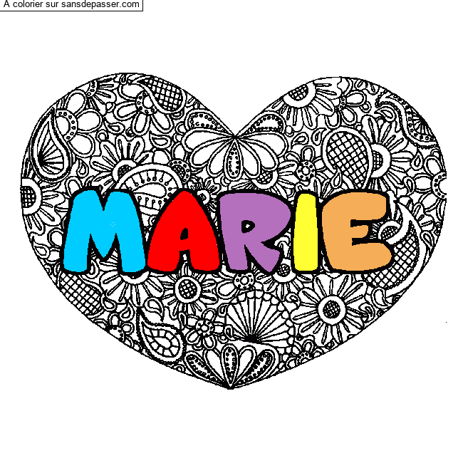 Coloriage MARIE - d&eacute;cor Mandala coeur