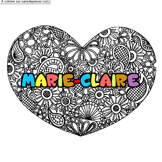 Coloriage prénom MARIE-CLAIRE - décor Mandala coeur par un invité