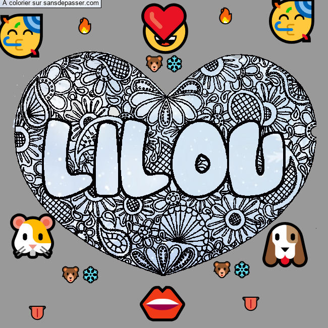 Coloriage prénom LILOU - décor Mandala coeur par un invité