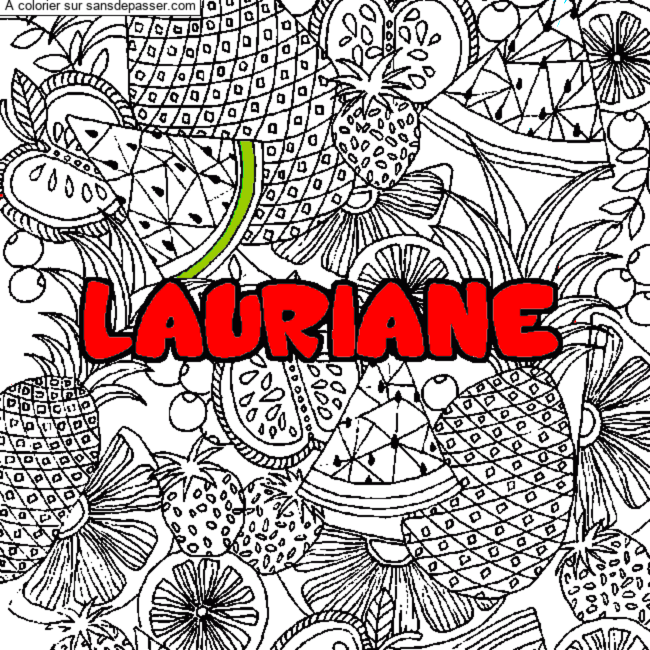 Coloriage prénom LAURIANE - décor Mandala fruits par un invité