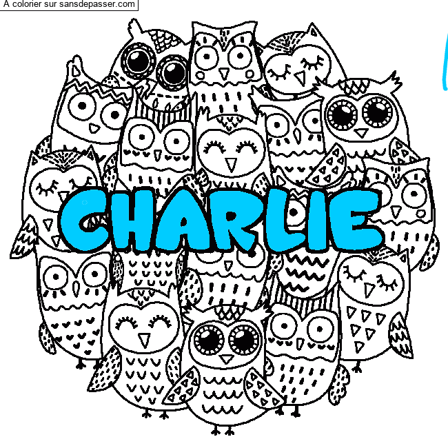 Coloriage Coloriage pr&eacute;nom CHARLIE - d&eacute;cor Chouettes par un invité