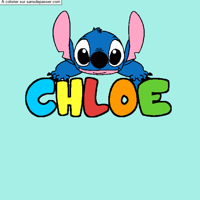 Coloriage prénom CHLOE - décor Stitch par un invité