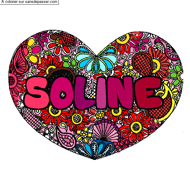 Coloriage prénom SOLINE - décor Mandala coeur par un invité