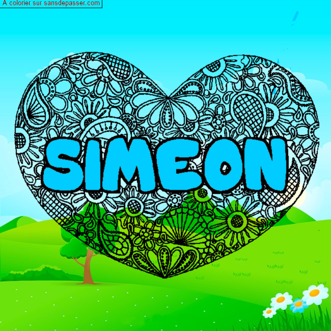 Coloriage prénom SIMEON - décor Mandala coeur par un invité