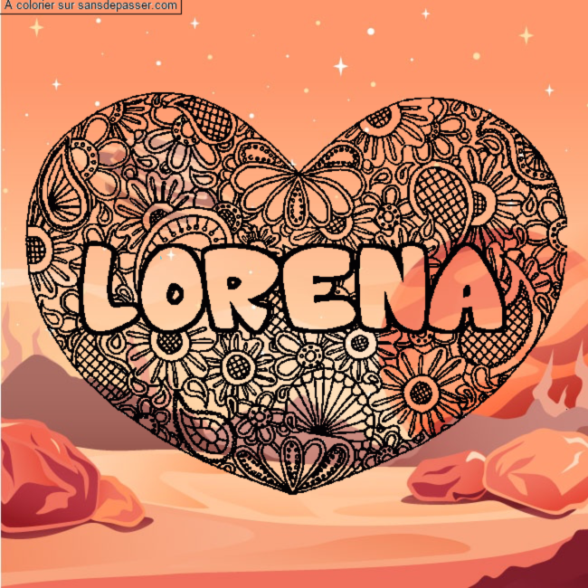 Coloriage prénom LORENA - décor Mandala coeur par un invité