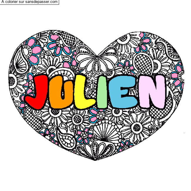 Coloriage Coloriage pr&eacute;nom JULIEN - d&eacute;cor Mandala coeur par un invité