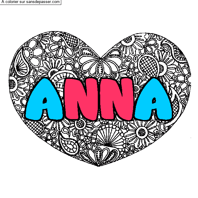 Coloriage prénom ANNA - décor Mandala coeur par un invité