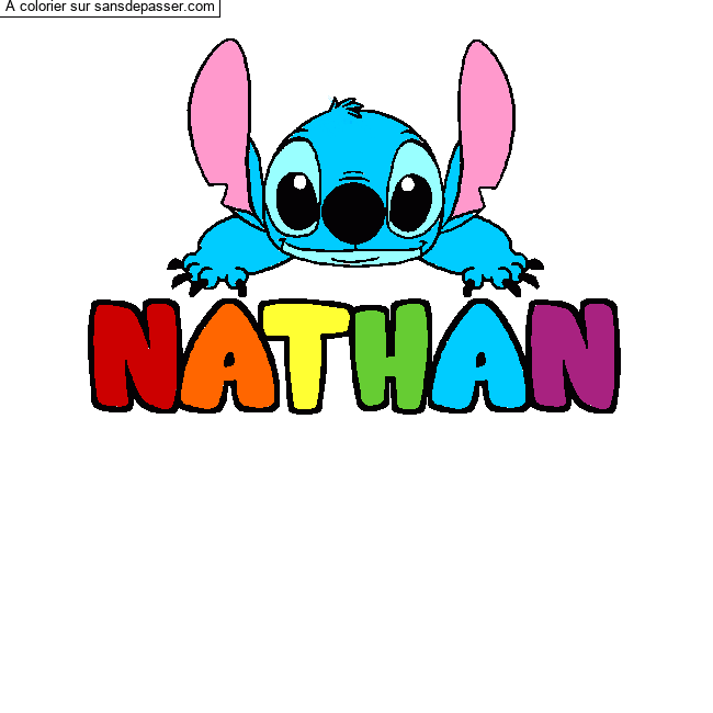 Coloriage prénom NATHAN - décor Stitch par un invité