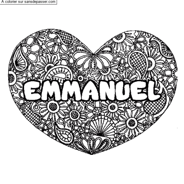 Coloriage Coloriage pr&eacute;nom EMMANUEL - d&eacute;cor Mandala coeur par un invité