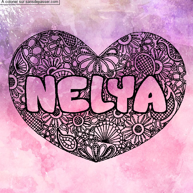 Coloriage Coloriage pr&eacute;nom NELYA - d&eacute;cor Mandala coeur par un invité